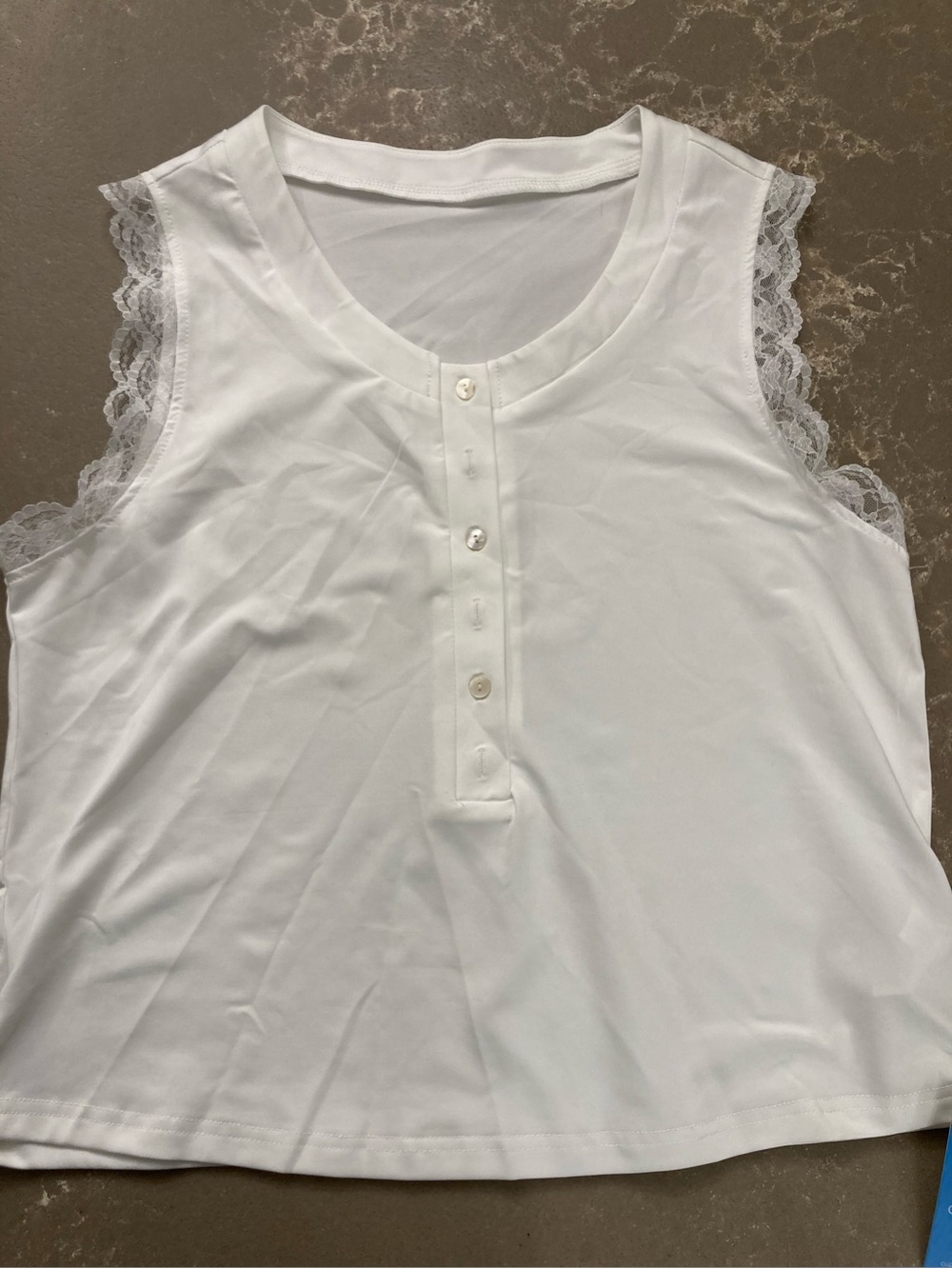 Cupshe: Women's White Lace-Trim Henley Tank Top